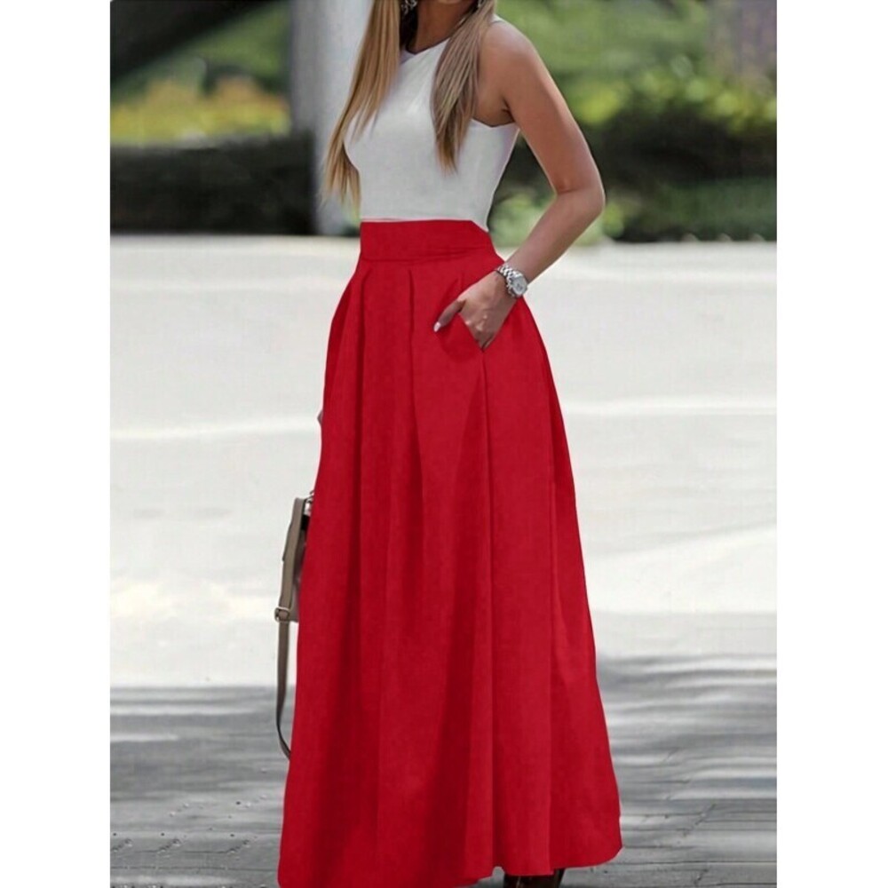 EMERY ROSE Solid Color Maxi Skirt With Side Pockets For Year Clothes
